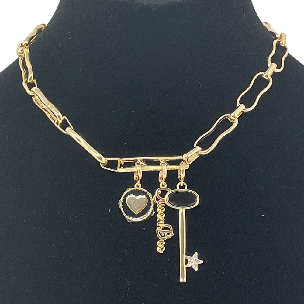 Open Edit Gold-Tone Charm Necklace Queen Bee, Heart & Star | NWT | MSRP $35
